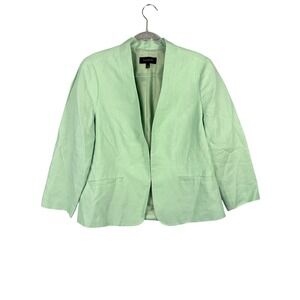 Talbots Womens 12 Mint Green 100% Linen Open Front Blazer Jacket VN1953 12